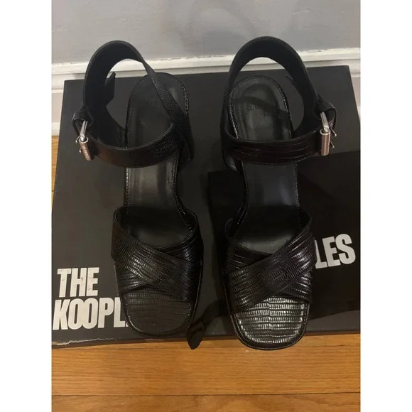The Kooples NIB Lizard Effect Leather Heel SandalsBlack FR 37/ US‎ 6 MSRP $435 - Picture 3 of 9